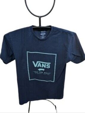 ⭐Vans navy w/pale green Spellout logo tshirt Size Medium GUC